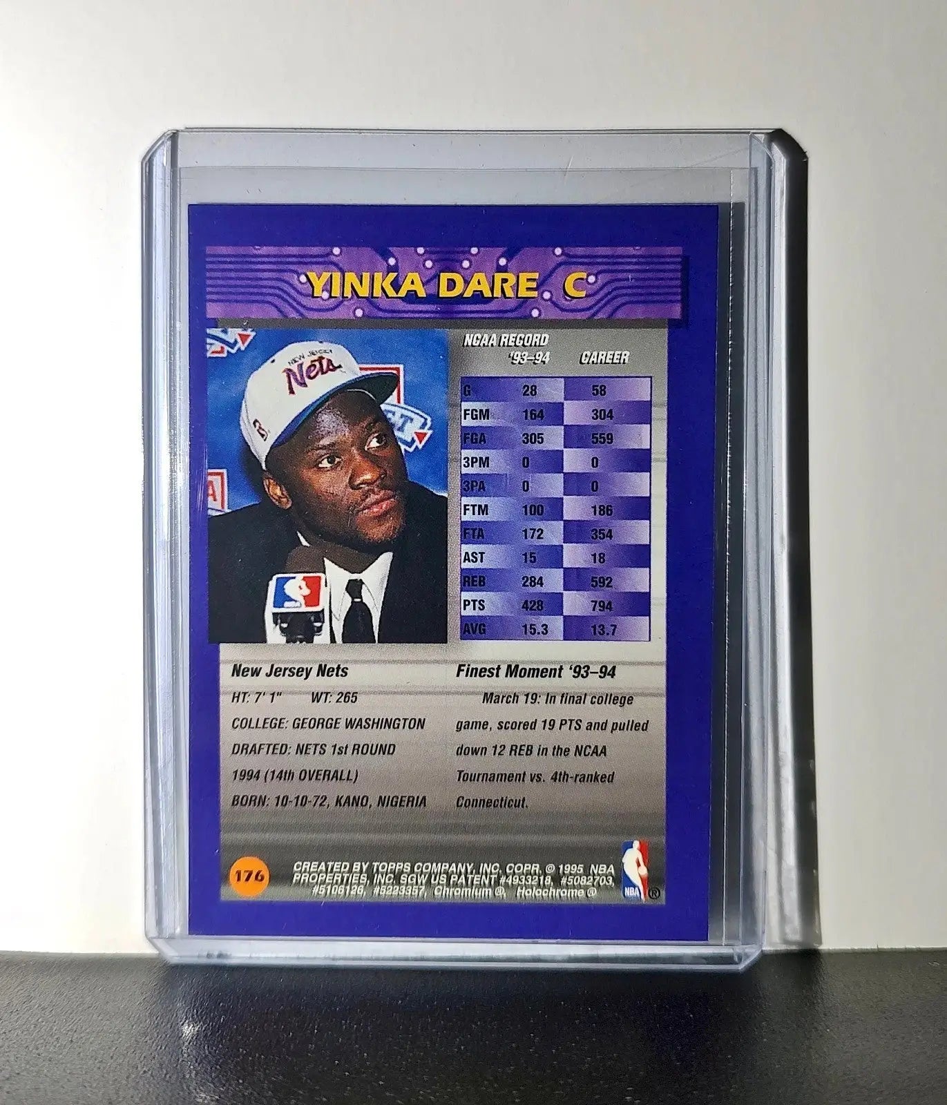 Yinka Dare Rookie 1994-95 Topps Finest #176 Basketball Card