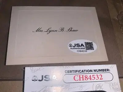 Yogi Berra Eddie Robinson Dual Signed 1.5x3 Cut Autograph Yankees HOF JSA - Sports Memorabilia