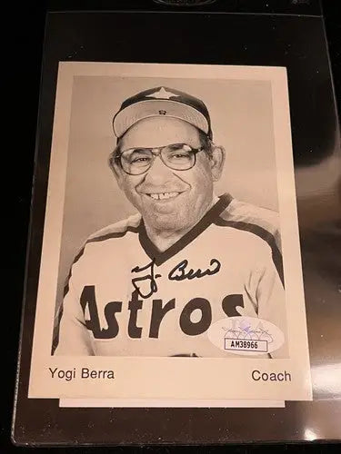 YOGI BERRA Houston Astros Coach Team Issued Autographed 3x5 Photo JSA COA - Sports Memorabilia