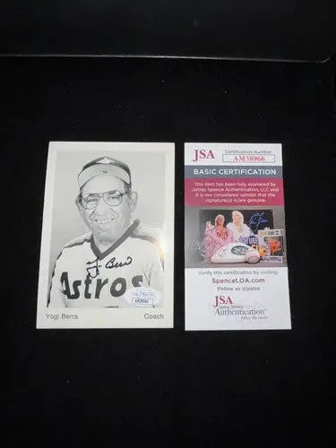 YOGI BERRA Houston Astros Coach Team Issued Autographed 3x5 Photo JSA COA - Sports Memorabilia