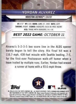 Yordan Alvarez - 2023 Bowman’s Best - #46 - Baseball - Baseball Card Single
