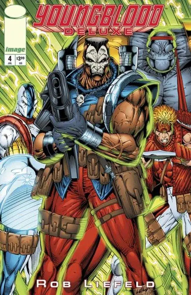 Comic book cover featuring Youngblood Deluxe by Rob Liefeld with costumed characters