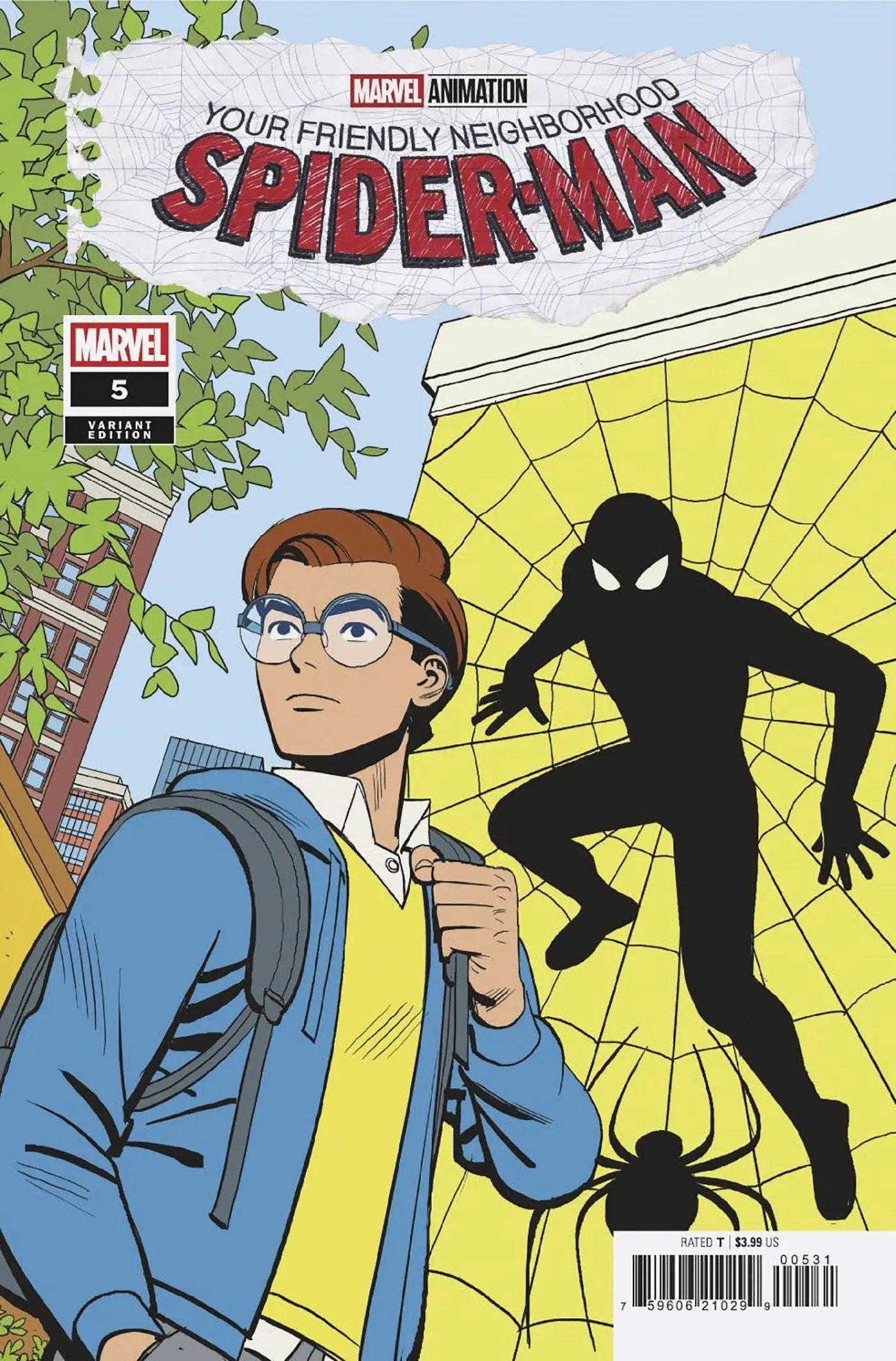 Comic book cover of Your Friendly Neighborhood Spider-Man #5 Marvel Animation Variant highlighting Silvermane’s Secrets