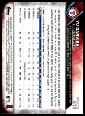 Yu Darvish 2016 Topps #418 Texas Rangers - Baseball Card Single
