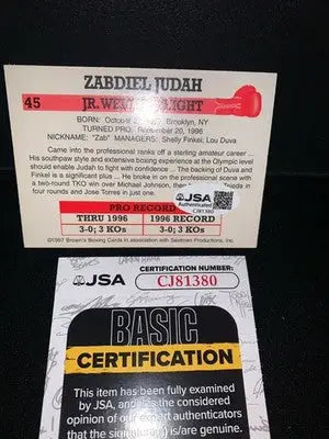 Zabdiel Judah Signed RC 1997 Brown’s Boxing Cards 11th Set Card #45 Auto JSA - Other