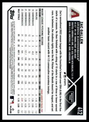 Zac Gallen 2023 Topps Rainbow Foil #412 Arizona Diamondbacks - Baseball Card Single