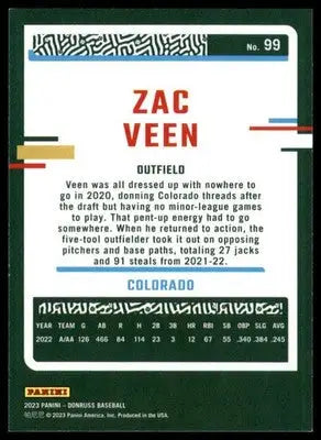 Zac Veen 2023 Donruss #99 Colorado Rockies - Baseball Card Single