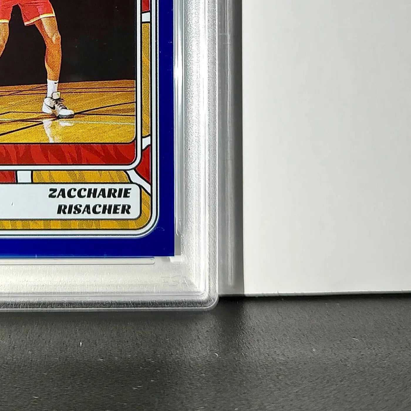 Zaccharie Risacher Rookie 2024-25 Panini NBA #71 Sticker 36/215 Blue Foil PSA 8
