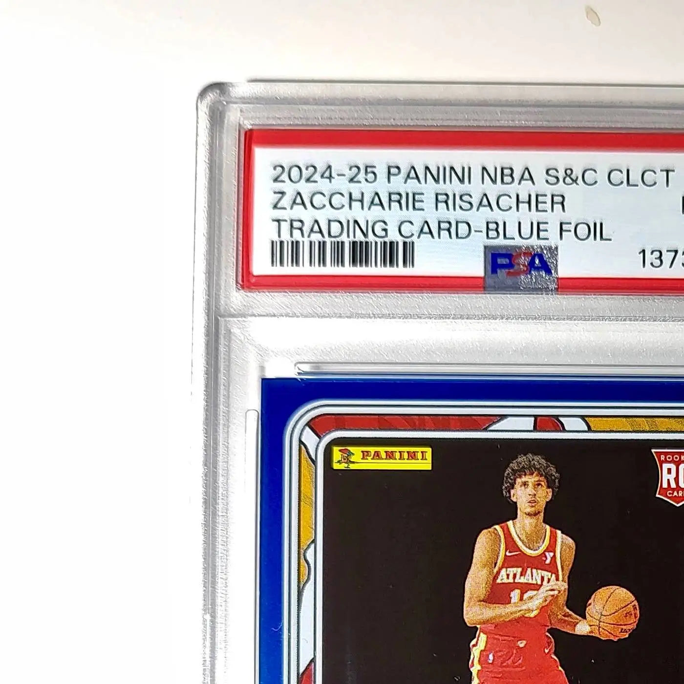 Zaccharie Risacher Rookie 2024-25 Panini NBA #71 Sticker 36/215 Blue Foil PSA 8