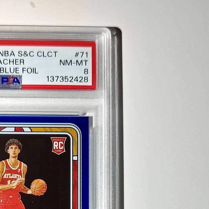 Zaccharie Risacher Rookie 2024-25 Panini NBA #71 Sticker 36/215 Blue Foil PSA 8