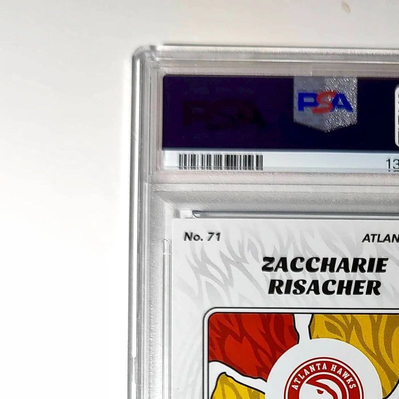 Zaccharie Risacher Rookie 2024-25 Panini NBA #71 Sticker 36/215 Blue Foil PSA 8