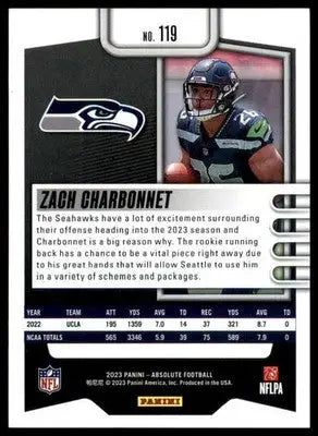 Zach Charbonnet 2023 Panini Absolute Blue #119 Seattle Seahawks - Football Card Single