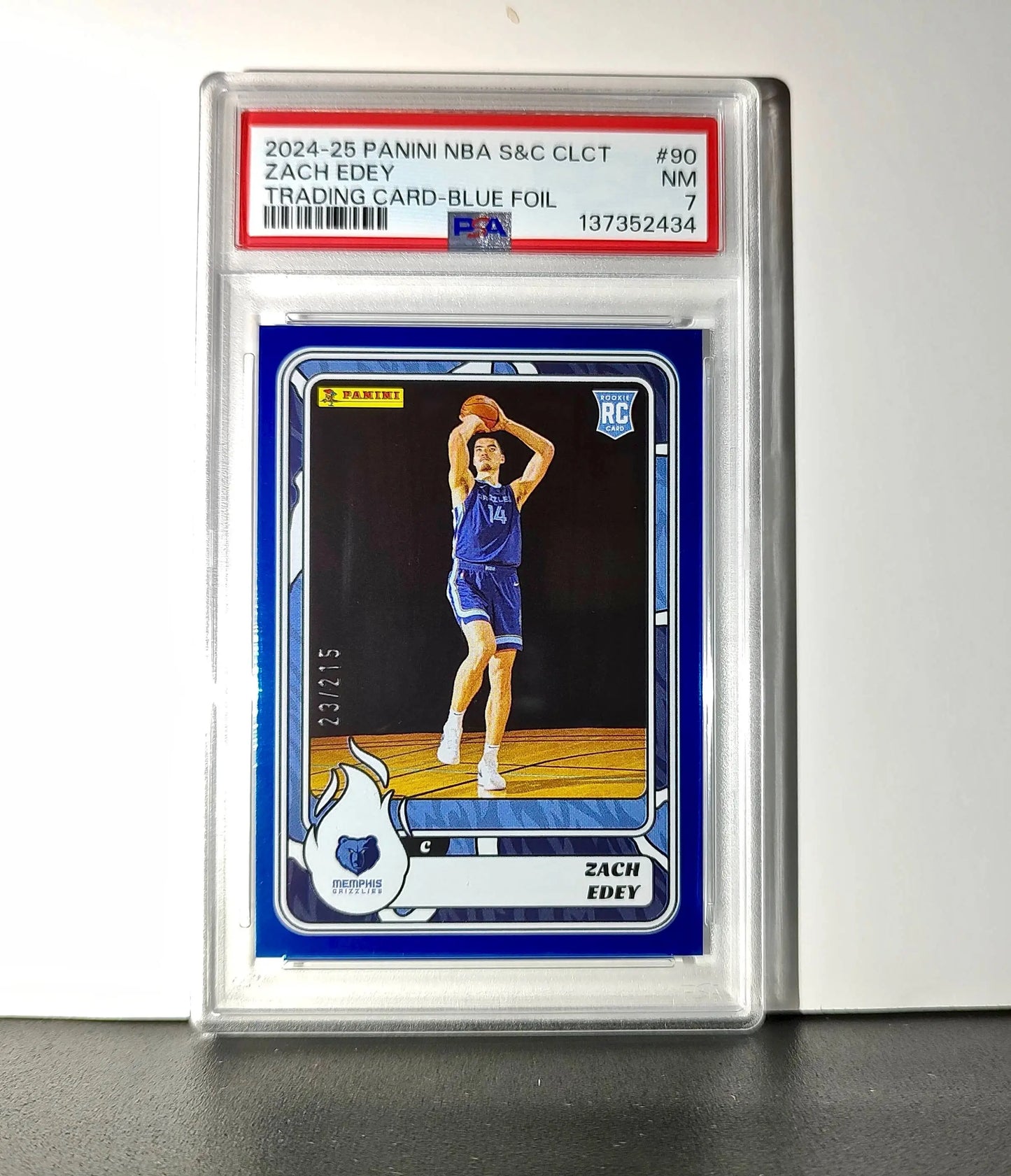 Zach Edey Rookie 2024-25 Panini NBA #90 Sticker 23/215 Blue Foil PSA 7 NM - Basketball Card Single