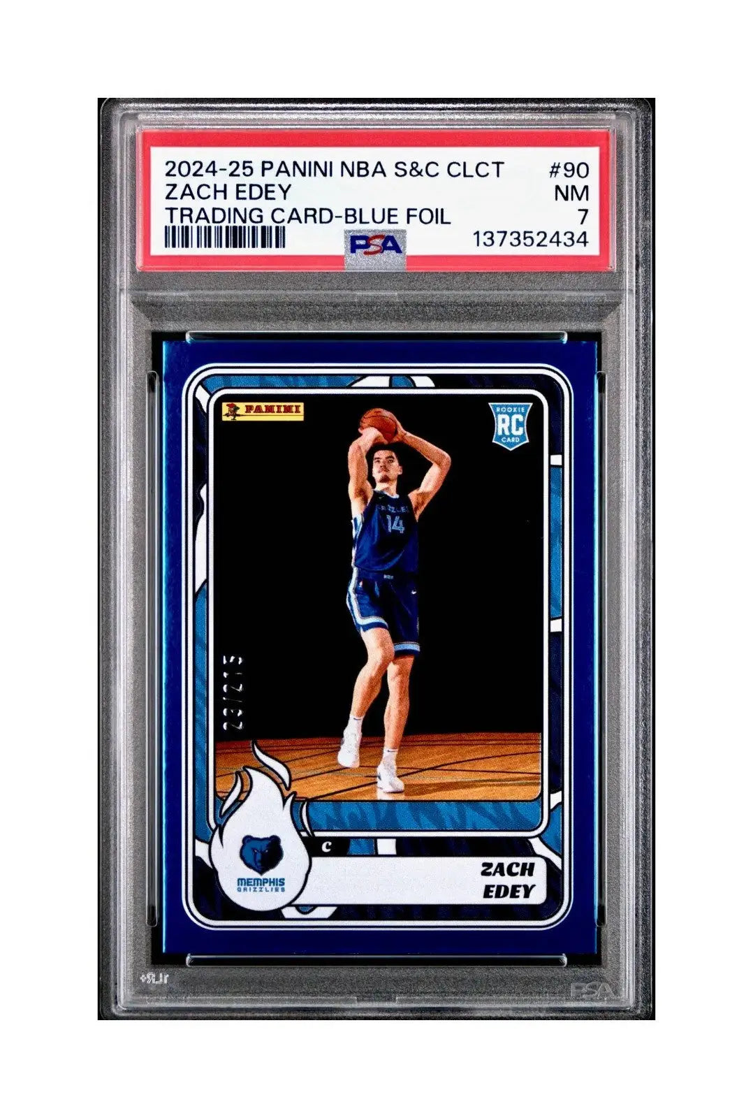 Zach Edey Rookie 2024-25 Panini NBA #90 Sticker 23/215 Blue Foil PSA 7 NM - Basketball Card Single