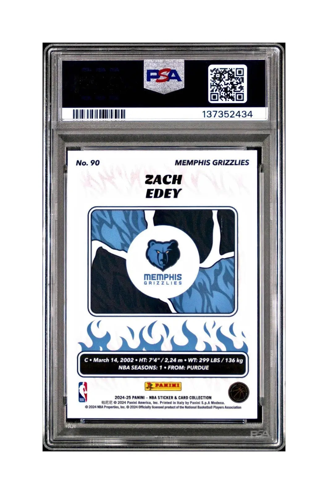 Zach Edey Rookie 2024-25 Panini NBA #90 Sticker 23/215 Blue Foil PSA 7 NM - Basketball Card Single