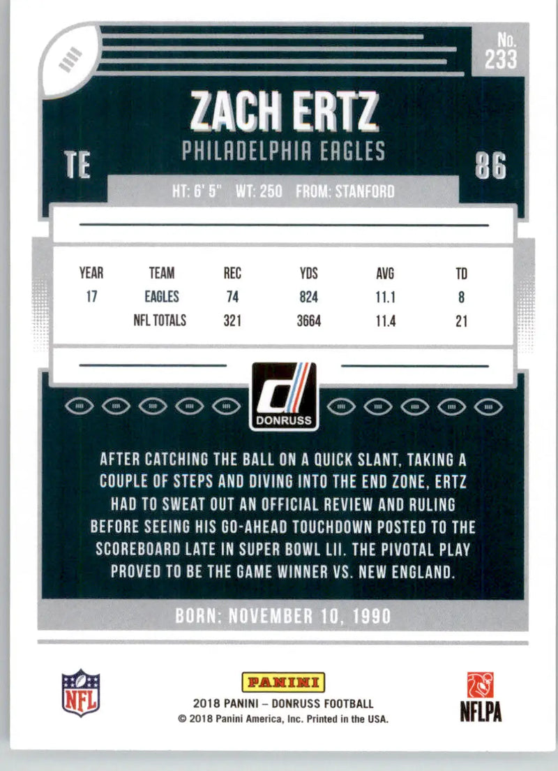 Zach Ertz - 2018 Donruss - #233 - Football - Football Card Single