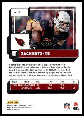 Zach Ertz 2022 Donruss #3 Arizona Cardinals - Football Card Single