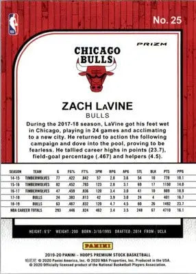 Zach LaVine - 2019-20 Hoops Premium Stock - #25 - Prizms Green Basketball - Basketball Card Single