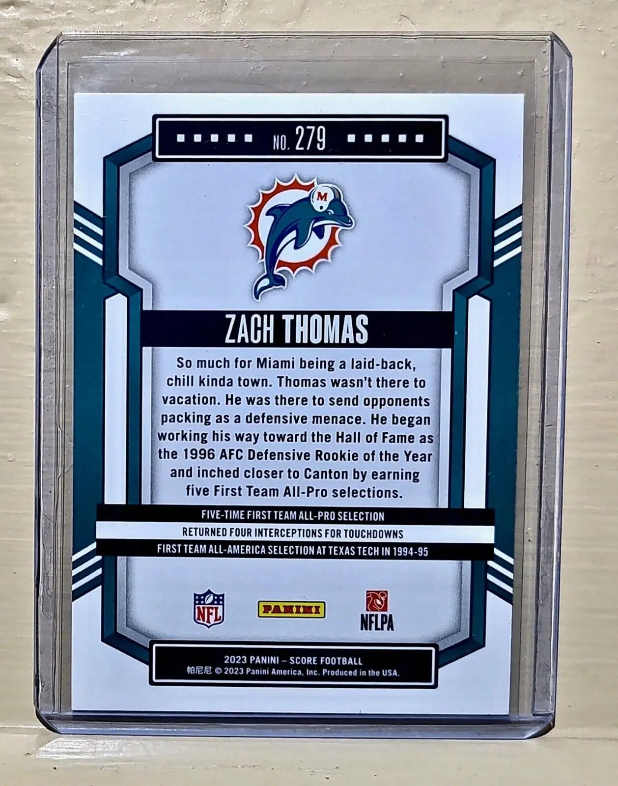 Zach Thomas 2023 Panini NFL #279 Score Football Card Miami Dolphins - Football Card Single