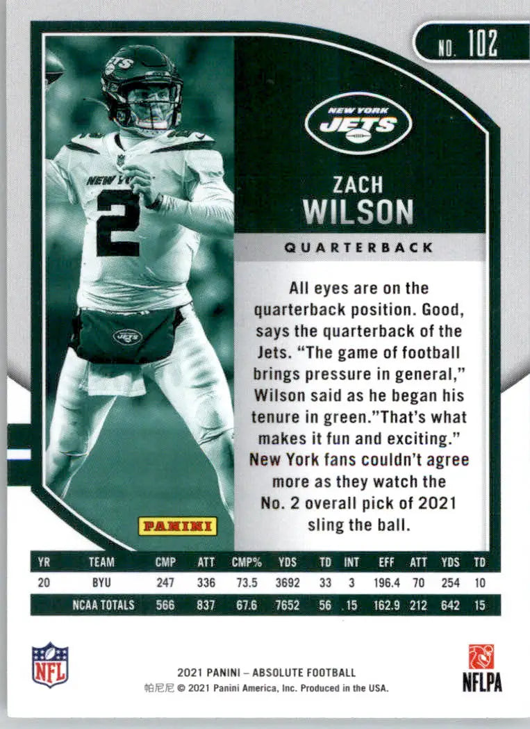 Zach Wilson - 2021 Panini Absolute - #102 - Retail RC Football - Football Card Single