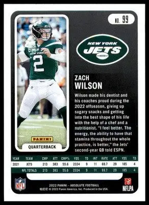 Zach Wilson 2022 Panini Absolute Retail #99 New York Jets - Football Card Single