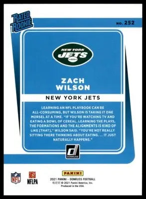 Zach Wilson Rookie 2021 Donruss #252 New York Jets - Football Card Single