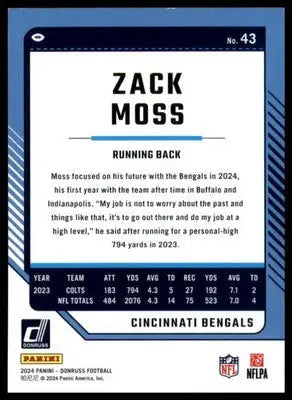 Zack Moss 2024 Donruss #43 Cincinnati Bengals - Football Card Single