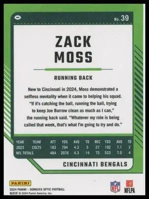 Zack Moss 2024 Donruss Optic #39 Cincinnati Bengals
