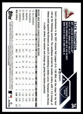 Zack Thompson Rookie 2023 Topps #34 St. Louis Cardinals - Baseball Card Single