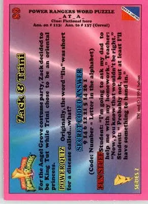 Zack & Trini - 1994 Collect-A-Card Mighty Morphin Power Rangers - #89 - Non-Sports Card Single