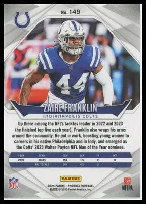 Zaire Franklin 2024 Panini Phoenix Lazer #149 Indianapolis Colts