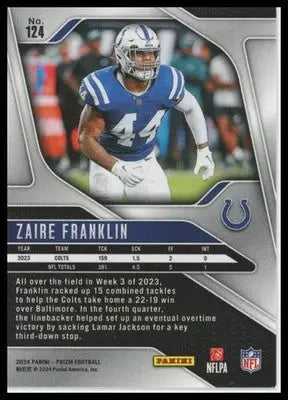 Zaire Franklin 2024 Panini Prizm #124 Indianapolis Colts