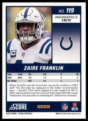 Zaire Franklin 2024 Score #119 Indianapolis Colts