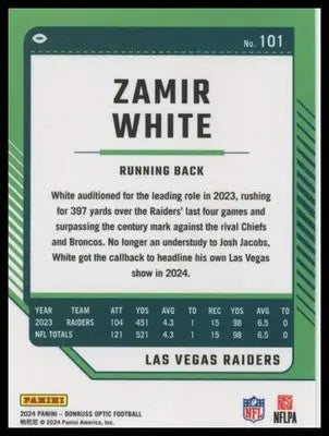 Zamir White 2024 Donruss Optic #101 Las Vegas Raiders