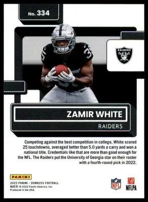 Zamir White Rookie 2022 Donruss #334 Las Vegas Raiders