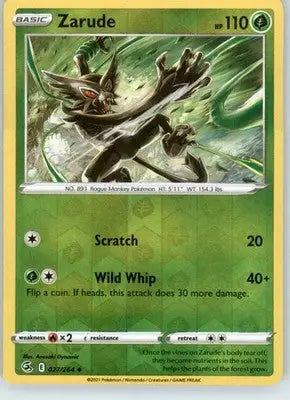 Zarude - SWSH08: Fusion Strike - 027/264 - Reverse Holo LP - Pokémon Card Single