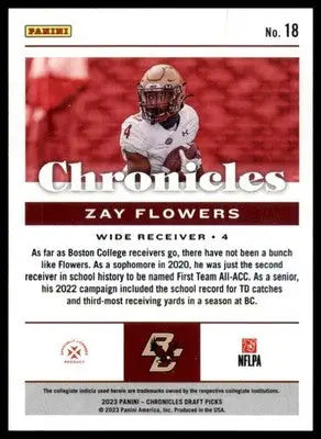 Zay Flowers 2023 Panini Chronicles Draft Picks #18 Boston College Eagles - Football Card Single