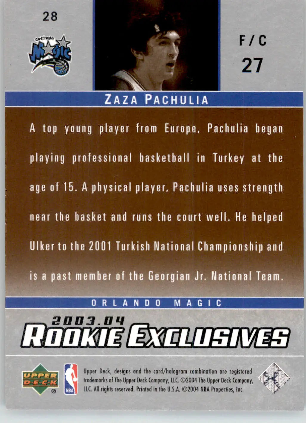 Zaza Pachulia - 2003-04 Upper Deck Rookie Exclusives - #28 - Variation - Basketball Card Single
