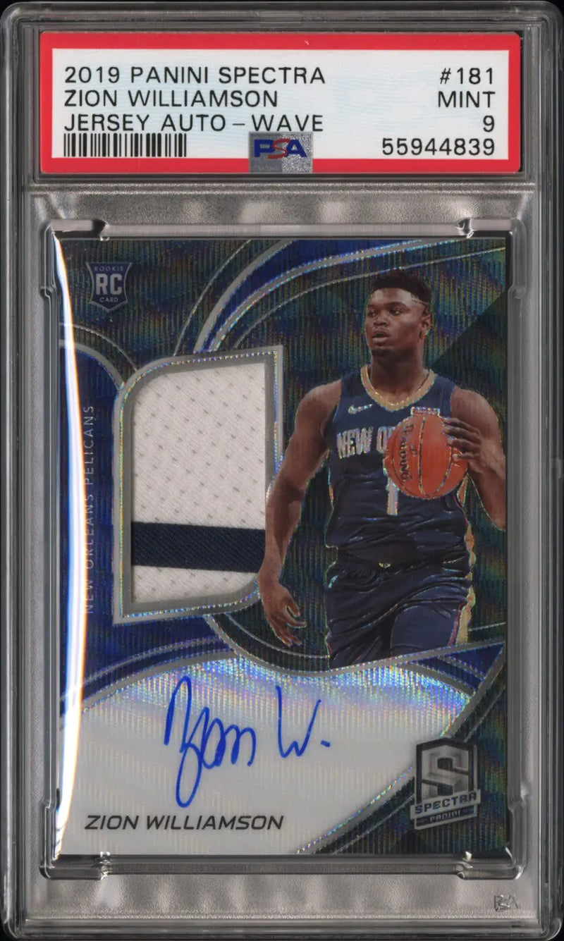 Zion Williamson 2019 Panini Spectra Wave Jersey Auto #38/39 PSA 9 Mint - Basketball Card Single