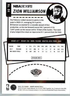 Zion Williamson - 2021-22 Hoops - #84 - Basketball - Basketball Card Single
