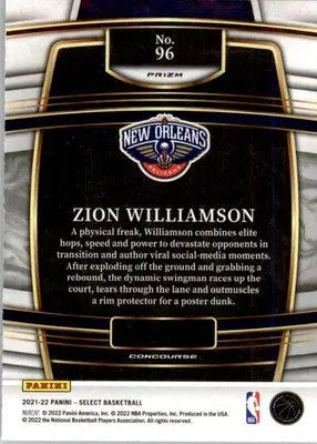Zion Williamson - 2021-22 Panini Select - #96 - Orange Flash Prizms Basketball - Basketball Card Single