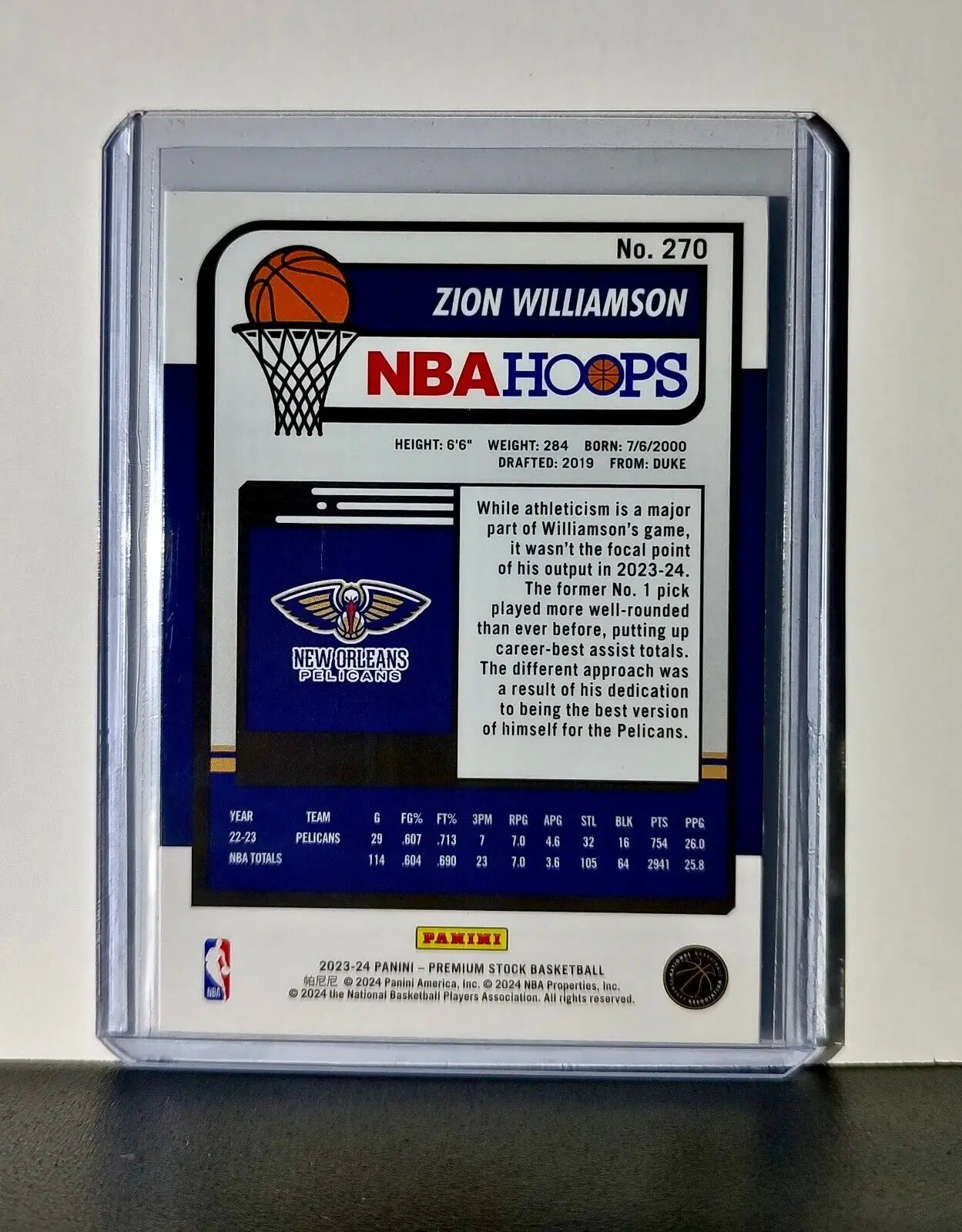 Zion Williamson 2023-24 Panini Premium Stock NBA Hoops #270 Card Pelicans