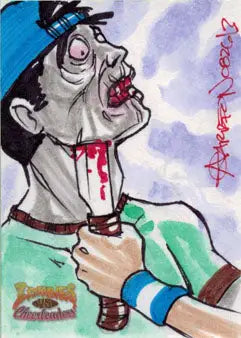 Hand-drawn zombie baseball player sketch card by Andy Carreon from Zombies vs Cheerleaders 2013