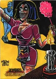 Cartoon zombie maid with pink feather duster and lit candle from Frankie B Washington cheerleaders comic book dealer incentive