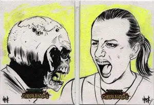 Hand-drawn cheerleaders and monster art cards from the Zombies vs Cheerleaders Sketch 2 Card Set by Robert Hack