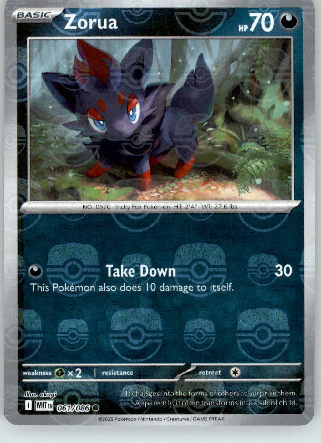 Zorua - Master Ball Pattern - White Flare - 061/086 - Holo NM Pokemon