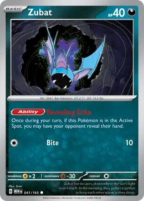 Zubat - 151 - 041/165 - Reverse Holo NM Pokemon - Pokémon Card Single