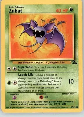Zubat - Fossil - 57/62 - Unlimited MP Pokemon - Pokémon Card Single