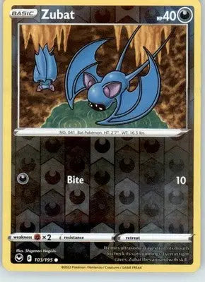 Zubat - SWSH12: Silver Tempest - 103/195 - Reverse Holo LP - Pokémon Card Single