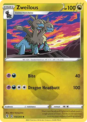 Zweilous - Evolving Skies - 114/203 - Reverse Holo LP Pokemon - Pokémon Card Single